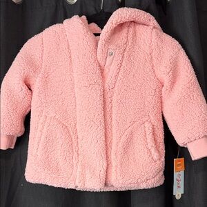 Cat & Jack Pink Sherpa Super Soft Fleece Lined Hooded Snap Down Jacket - NWT